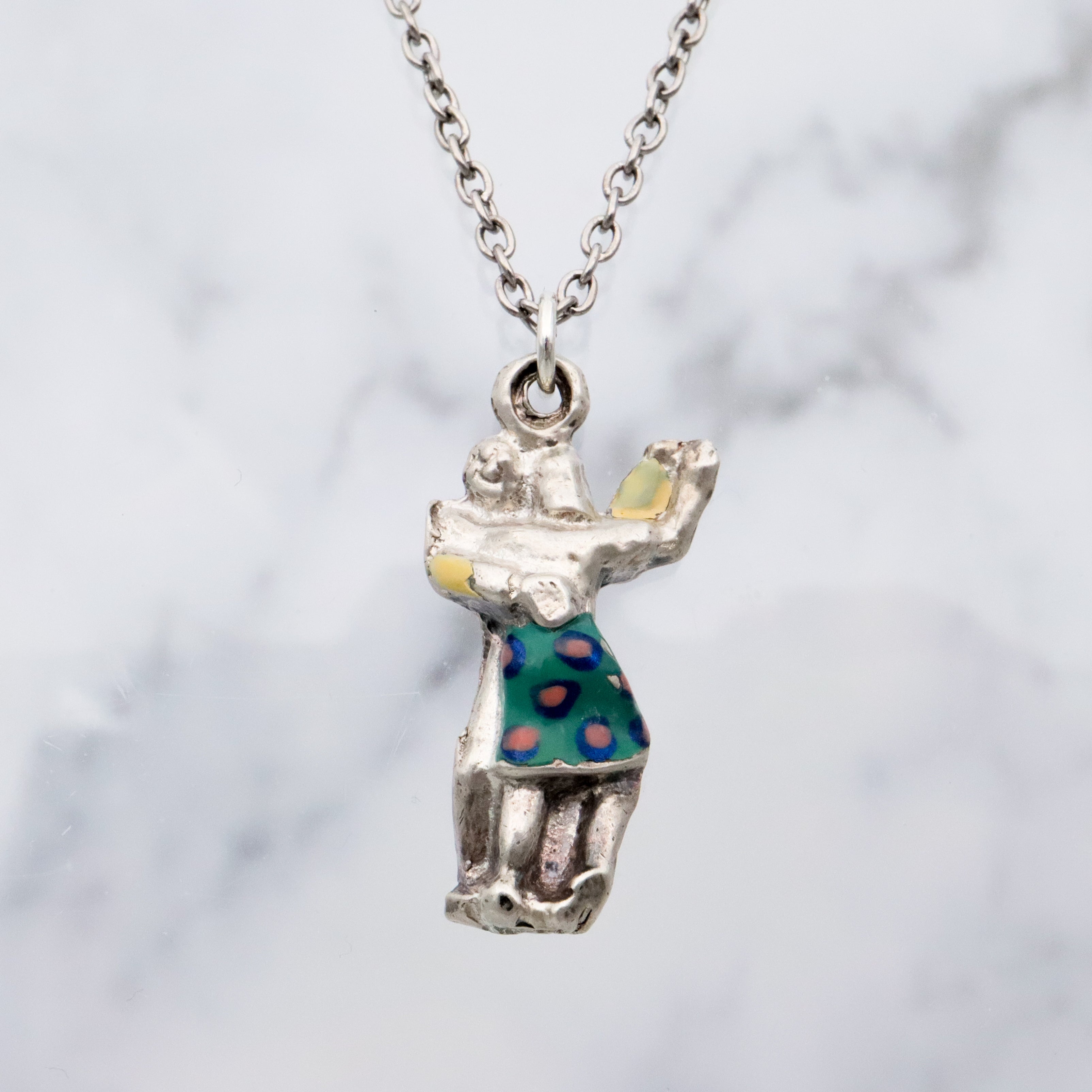 vintage sterling enamel dancing couple charm pendant